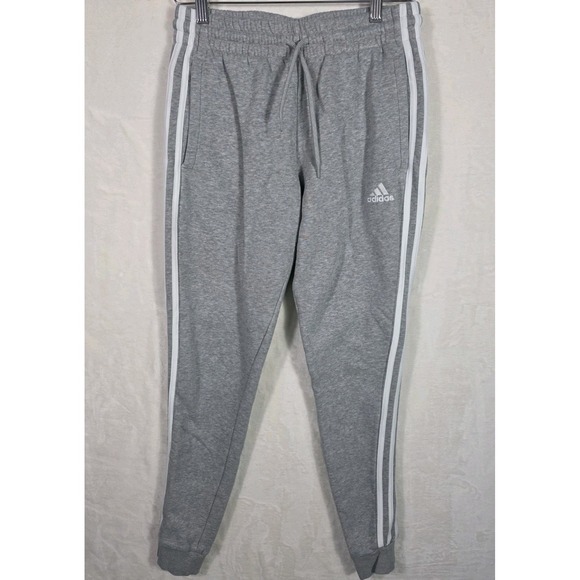 adidas Pants - Adidas Women's Gray 3 Stripe Jogger Sweatpants Size S Fleece Athletic Pants